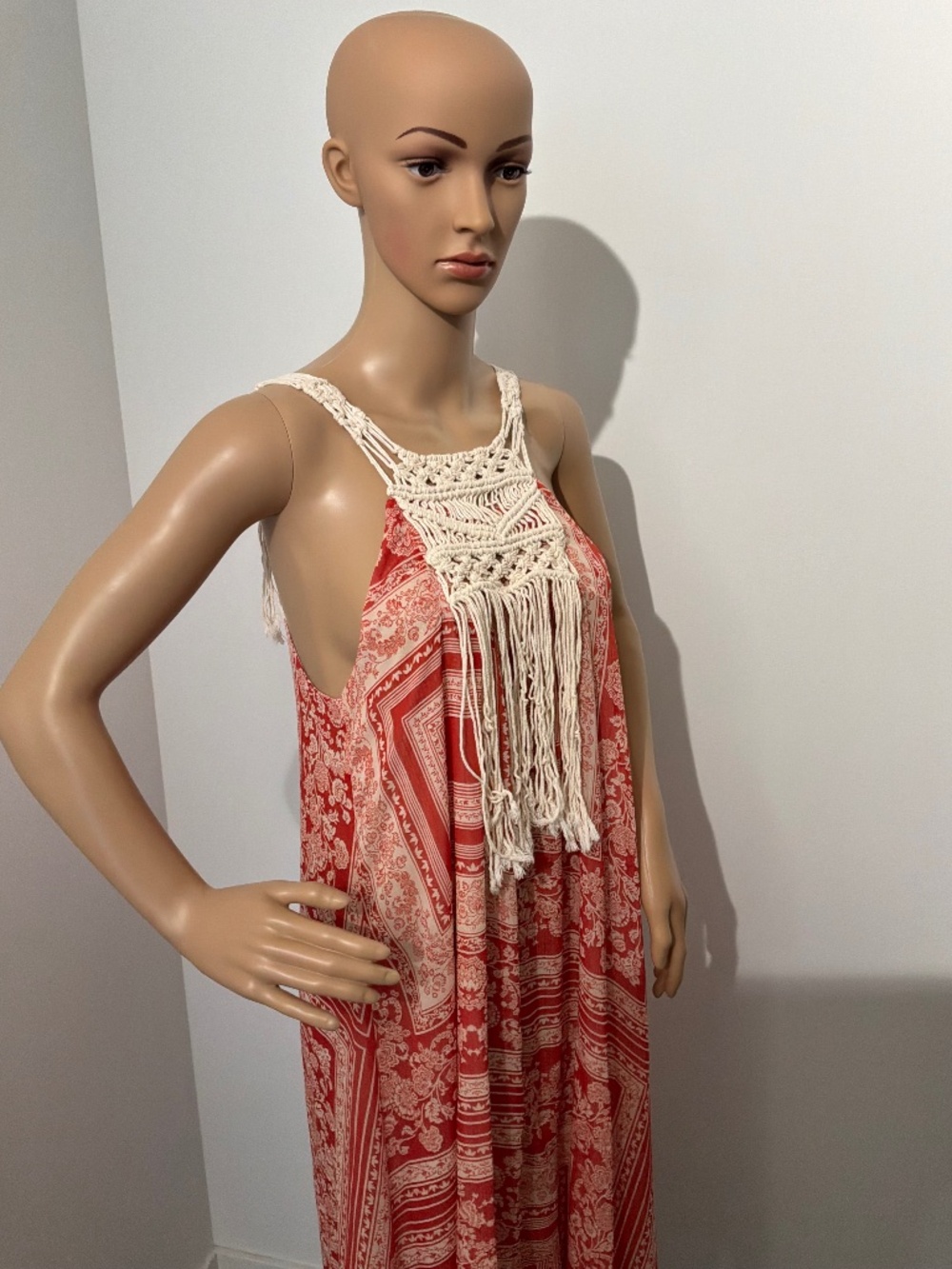 Zara Bohemian Fringe Macrame Maxi Dress